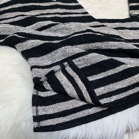 MORGAN CARPER Anthropologie Boucle Knit Stripe Open Cold Shoulder Top - Picture 8 of 12